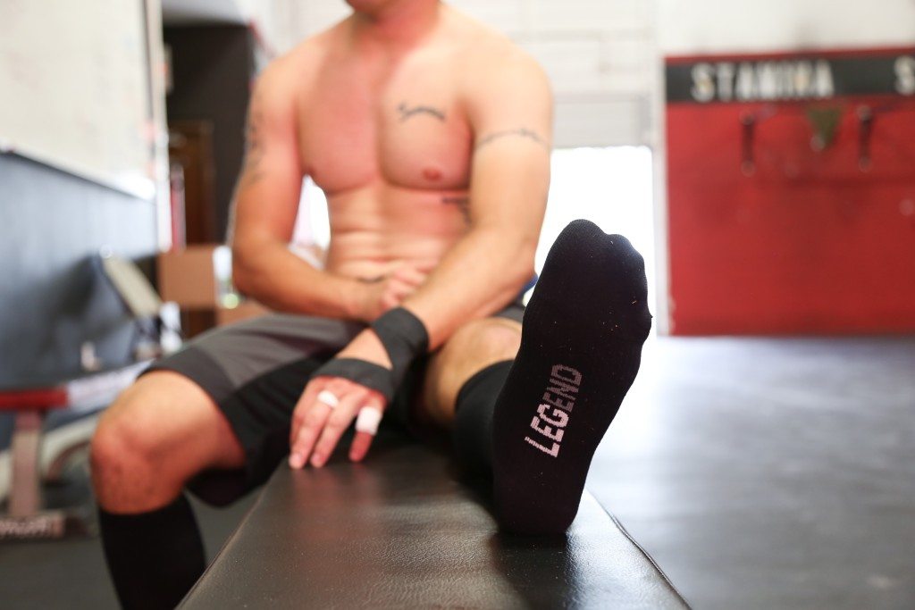 recovery socks worn by athlete