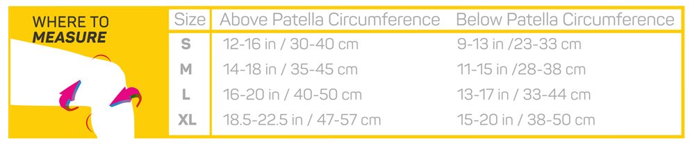 patella compression sizing chart