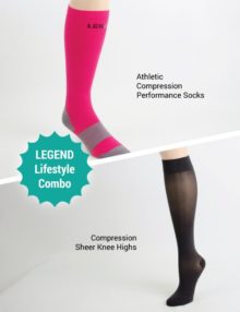 compression run socks and sheer compression knee highs